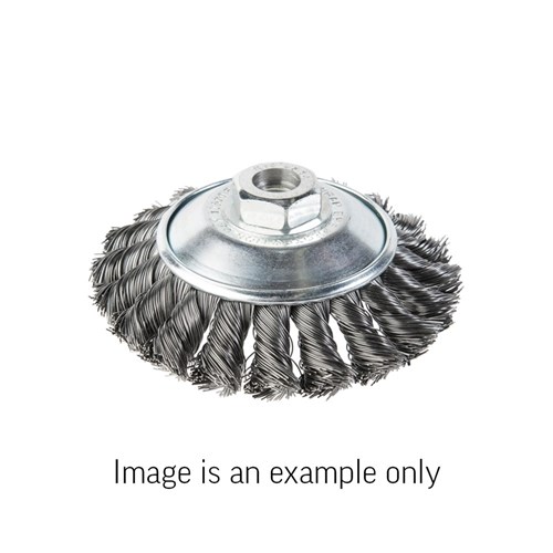 Bevel Brush Twist Knot Stainless Steel 0.5mm Wire  x 100mm Dia M14 Carded